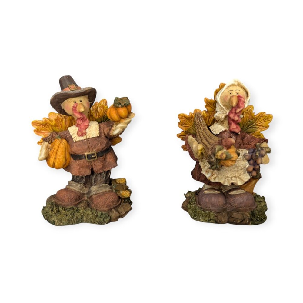 Mr & Mrs Turkey Hand Painted 3D Resin Figurine Holiday Thanksgiving Fall Autumn